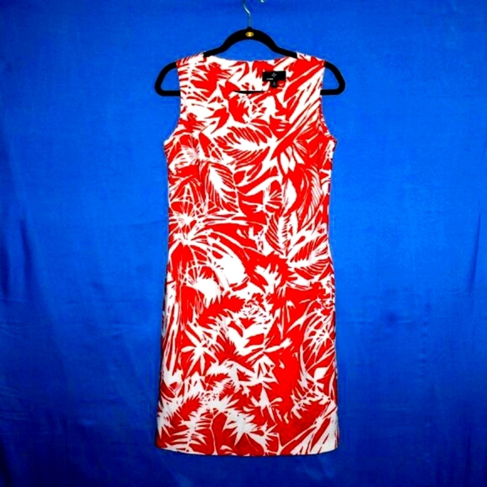 Ronni Nicole Leaf Print Shift Dress - Women's Size 6 - Red & White